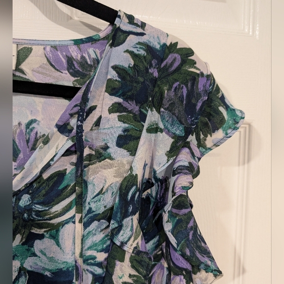 Ava & Viv Purple, Green & Blue Floral Peplum Blouse in Size 2X - Picture 5 of 10